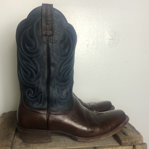 Ariat Other - Men’s Ariat Blue Sport Outfitter Wide Square Toe Western Cowboy Fiddle Brown 12D